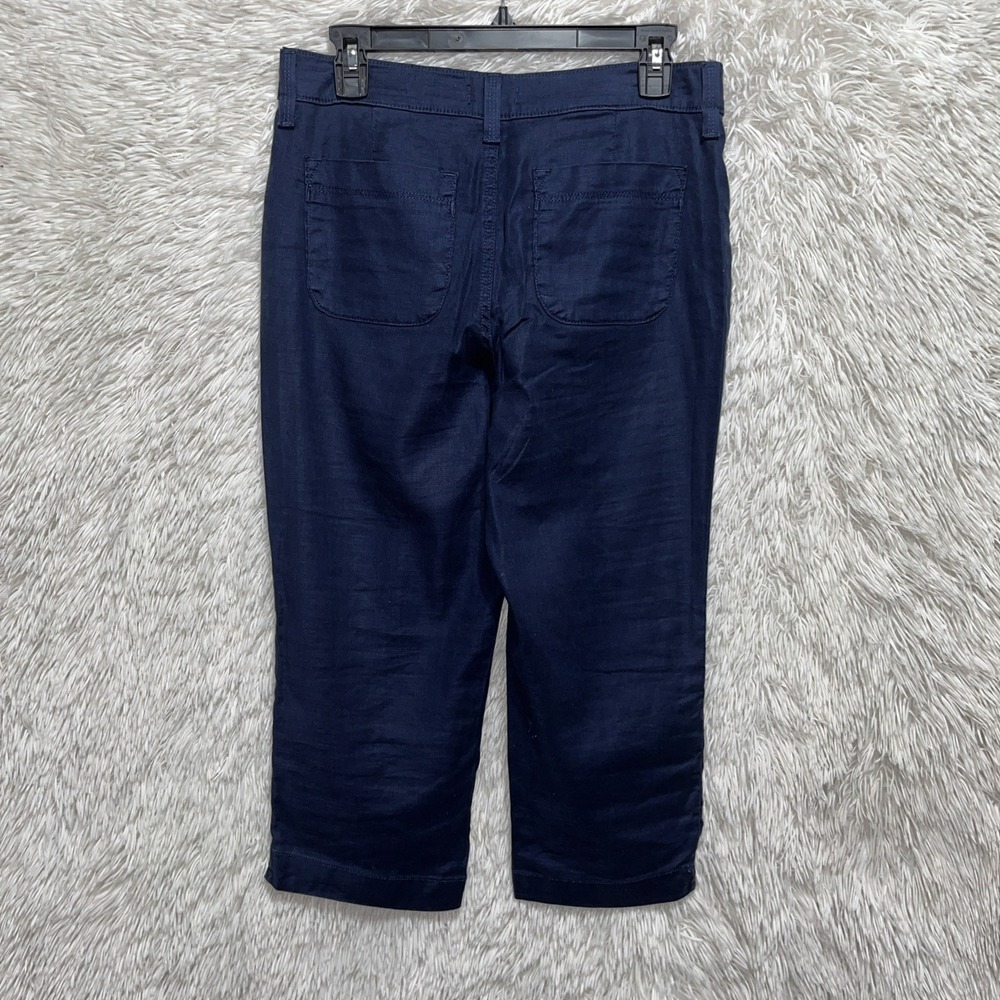 NYDJ Linen Blend Crop Pants Blue Size 4 High Rise Slimming Casual Vacation - Picture 3 of 13